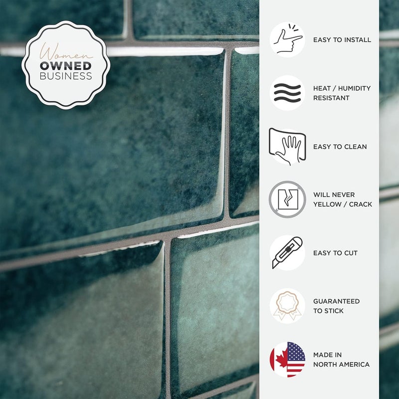 Smart Tiles بلاط خلفية لاصق وقابل للتقشير - 5 أوراق بحجم 11.56" × 8.38" - بلاط خلفية لاصق ثلاثي الأبعاد للمطبخ، الحمام، بلاط الجدران - Image 4